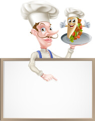 Canvas Print - Cartoon Chef Pointing at Kebab Sign