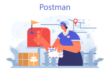 Wall Mural - Postman profession. Post office staff providing mail service, accepting