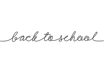 Wall Mural - One continuous single line hand drawn of back to school lettering isolated on white background.