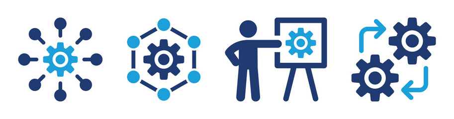 Aufkleber - Setting icon set. Containing cogwheel, productivity and work efficiency icons. Vector illustration.