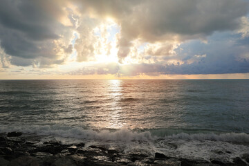 Wall Mural - picturesque view of sky with beautiful clouds over sea