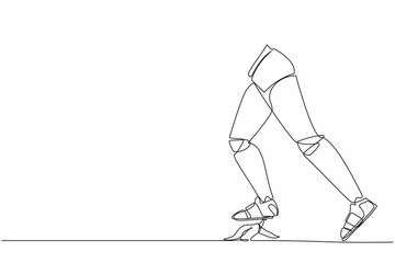 Poster - continuous one line drawing of unlucky robot leg step on banana peel. imminent danger, banana peel u