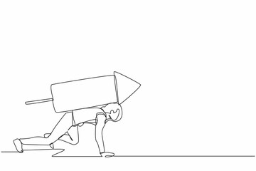Poster - Continuous one line drawing businesswoman prepare to start running with ignite firework. Advantage or skill to boost fast career or business to win competition. Single line design vector illustration