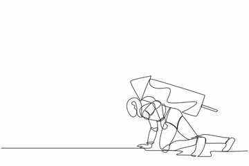 Poster - Continuous one line drawing robot with rocket on back stand on start ready for tech business race. Humanoid robot cybernetic organism. Future robot development. Single line design vector illustration