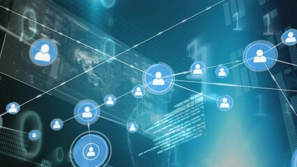 Animation of network of connections with binary coding and data processing
