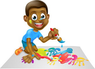 Sticker - Cartoon Boy Painting With Brush