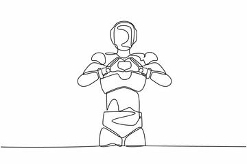 Aufkleber - continuous one line drawing robot standing with making love sign, heart symbol in front of chest. hu
