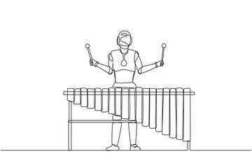 Poster - Single continuous line drawing robot percussion player play marimba at music folk festival. Robotic artificial intelligence. Electronic technology industry. One line draw design vector illustration