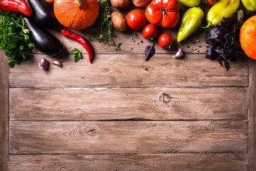 Wall Mural - Autumn organic seasonal vegetables, herbs