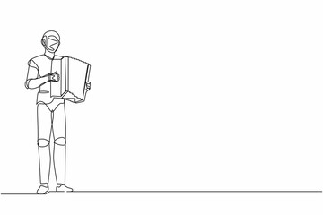 Poster - Single one line drawing robot musician playing accordion. Accordionist perform on stage. Future technology development. Artificial intelligence. Continuous line draw design graphic vector illustration
