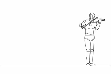 Poster - Continuous one line drawing robot musician playing violin classic musical instrument. Humanoid robot cybernetic organism. Future robotic development. Single line design vector graphic illustration