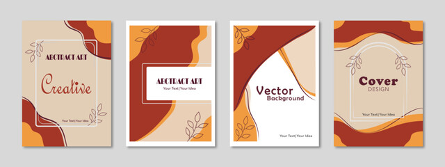 Poster - Vector illustration of a colorful cover minimal design. Autumn mood design for brochure, flyer, wallpaper, banner, magazine, booklet, notebook. Set of modern poster with simple shapes and lines. 