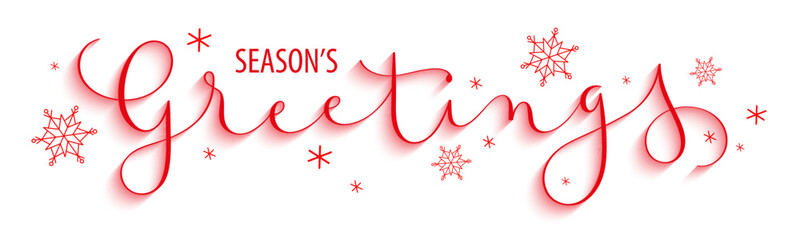Wall Mural - SEASON'S GREETING red vector brush calligraphy banner with snowflakes