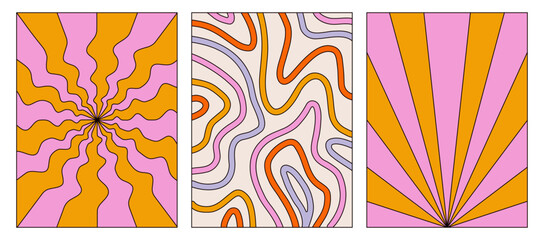 Wall Mural - set of retro backgrounds and posters. abstract colorful backgrounds with outline. the style of the 7