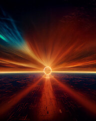 Wall Mural - Fantastic Space Portal Conceptual Art Illustration. Creation of Supernova Vertical Abstract Background. CG Digital Painting AI Neural Network Generated Art Wallpaper