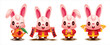 Chinese New Year Rabbit 2023. Collection set of cute rabbit cartoon character holding festive element gold, chinese scroll and tangerine orange.