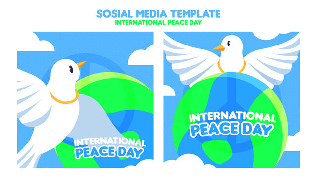Hand drawn international peace day instagram posts collection set