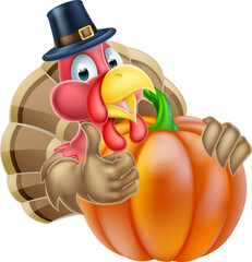 Wall Mural - Pilgrim Hat Thanksgiving Turkey and Pumpkin