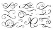 Vintage swirl ornament. Filigree calligraphic ornamental curls. Linear flourish separator set. Decorative retro elements for royal menu certificate diploma, wedding invatation card, text divider