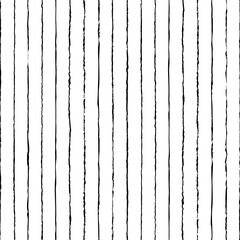 Poster - Brush strokes seamless pattern. Black ink stripe on white background. Simple monochrome line patern. Vertical stripes. Striped backdrop for design prints. Hand draw lines texture. Vector illustration