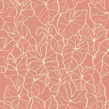 Seamless Vector Pattern. Texture Of Caladium Leaves On A Light Background. Abstract Pattern With Plants. Ideal For Print Products, Textiles, Banner, Poster.