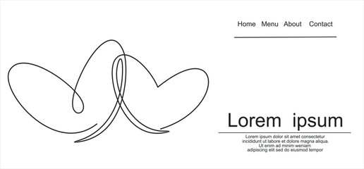 Wall Mural - love inscription in heart continuous line drawing, tattoo, print for clothes and logo design, one si