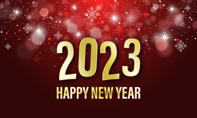 Poster - Winter seasonal holiday vector banner with snowflakes, glitters and stars. Happy New Year greeting card. 2023.