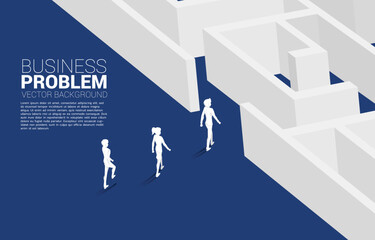 Poster - Silhouette of businessman and businesswoman walking to enter to maze. Business concept for problem solving and solution strategy