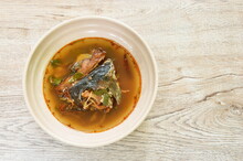Oiled Smoked Dry Snake Head Fish In Spicy And Sour Soup On Bowl