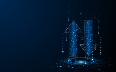 Aufkleber - Abstract up and down arrows on dark blue background. The concept of digital traffic or exchange. Business growth or investment ideas. blue arrow technology background
