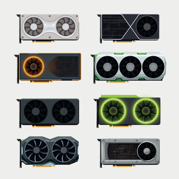 graphic cards isolated in set on white