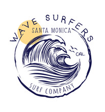 Wave Surfers.Santa Monica.Surf Logo.Vector Round Emblem With Stylized Waves.