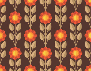 Wall Mural - Retro paper cut effect mid century bold flower seamless pattern