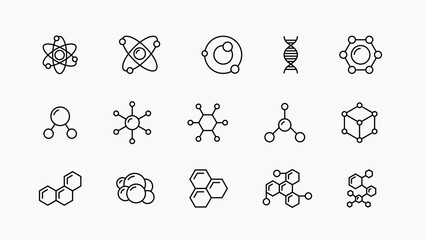 Molecule icon set. Structure of molecules vector line icon set
