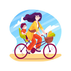 Wall Mural - Cycling with a baby isolated cartoon vector illustration.