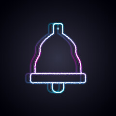 Wall Mural - Glowing neon line Church bell icon isolated on black background. Alarm symbol, service bell, handbell sign, notification symbol. Vector