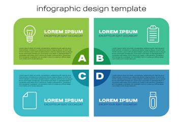 Poster - Set line File document, Light bulb, USB flash drive and To list or planning. Business infographic template. Vector