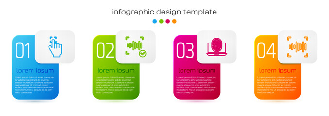 Poster - Set line Fingerprint, Voice recognition, Laptop with fingerprint and . Business infographic template. Vector