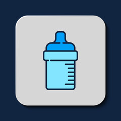 Canvas Print - Filled outline Baby bottle icon isolated on blue background. Feeding bottle icon. Milk bottle sign. Vector