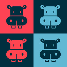 Pop Art Hippo Or Hippopotamus Icon Isolated On Color Background. Animal Symbol. Vector