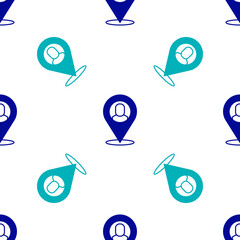 Poster - Blue Worker location icon isolated seamless pattern on white background. Vector