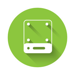 Poster - White Server, Data, Web Hosting icon isolated with long shadow background. Green circle button. Vector