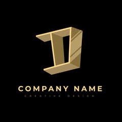 Wall Mural - Initial Letter D Company Logo. Gold monogram D with straight lines and plates on black background. Usable sign for business logos and branding. Flat vector logo design template elements