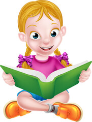 Poster - Cartoon Girl Reading Book