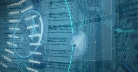 Poster - Animation of infographic interface with circles and 5g text over server room