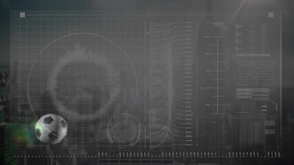 Poster - Animation of infographic interface over low section of soccer player kicking ball in air
