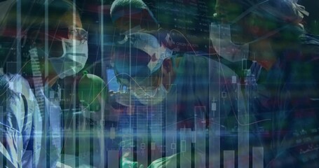 Poster - Animation of multiple graphs with trading board over surgeons performing surgery in operation room