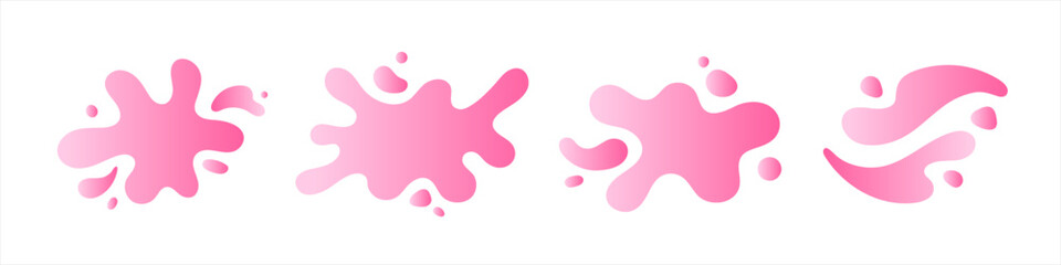 Aufkleber - Liquid, rounded gradient blush pink, rose shapes set, splashes collection with uneven fluid wavy edge. Paint spot, blot, puddle, stain with drops, blobs. Graphic design elements, text backgrounds.