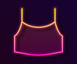 Glowing neon line Female crop top icon isolated on black background. Undershirt. Vector
