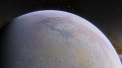 super-earth planet, realistic exoplanet, planet suitable for colonization, earth-like planet in far space, planets background 3d render
